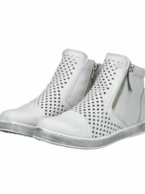 Andrea Conti pale grey leather Perforated Ankle Booties with Side Zip